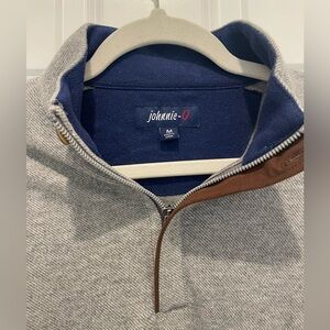 Johnnie-O Gray Zip Up Sweater with Leather Pull